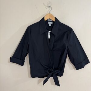VTG Y2K Old Navy Black Cotton Poplin Wrap Top 3/4 Sleeve M size XL Minimalist